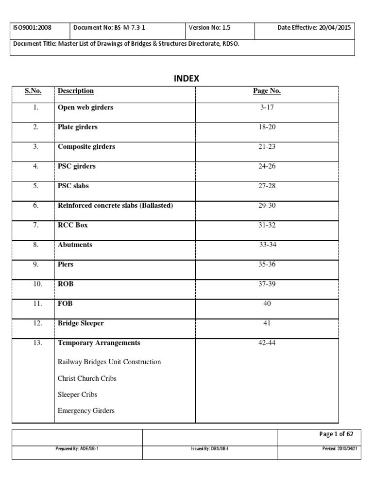 RDSO Bridge Drawings Master List | PDF | Truss | Components