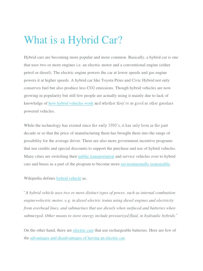 How Do Hybrid Cars and Trucks Work PDF Hybrid Vehicle Electric