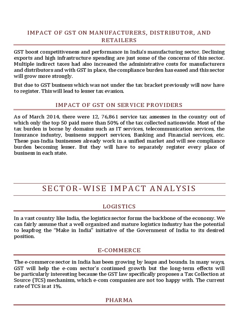 GST Impact on Indian Industries and Sectors | PDF | Value Added Tax ...