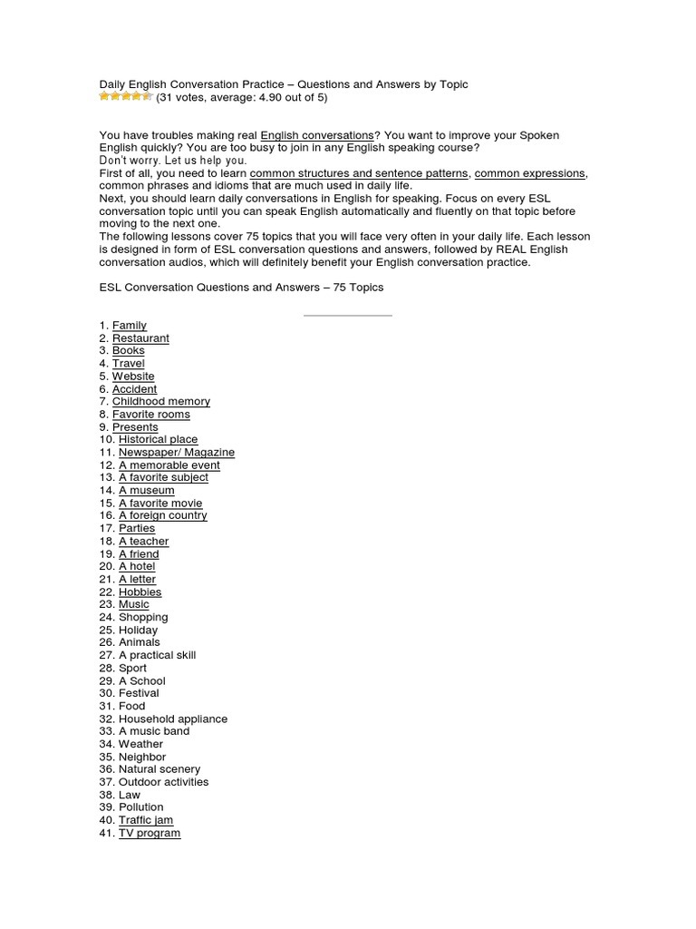 Daily English Conversation Practice Guide | PDF | Fluency | English ...