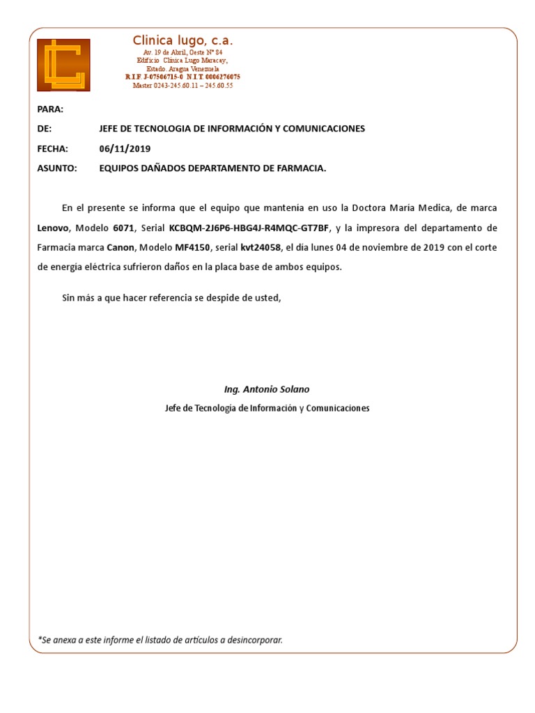 Equipos Farmacia Dañados por Corte Eléctrico | PDF | Tecnología