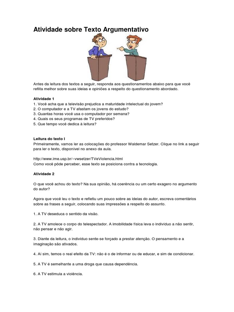 Atividade Sobre Texto Argumentativo | PDF