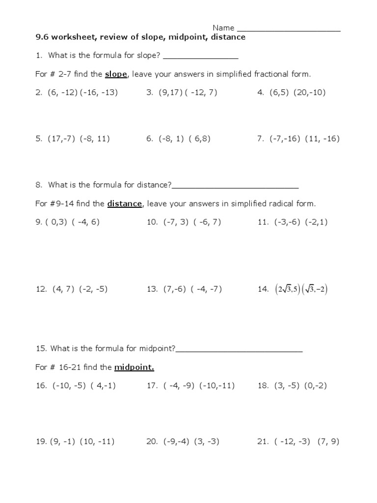 11.11 HW Pertaining To Distance And Midpoint Worksheet Answers