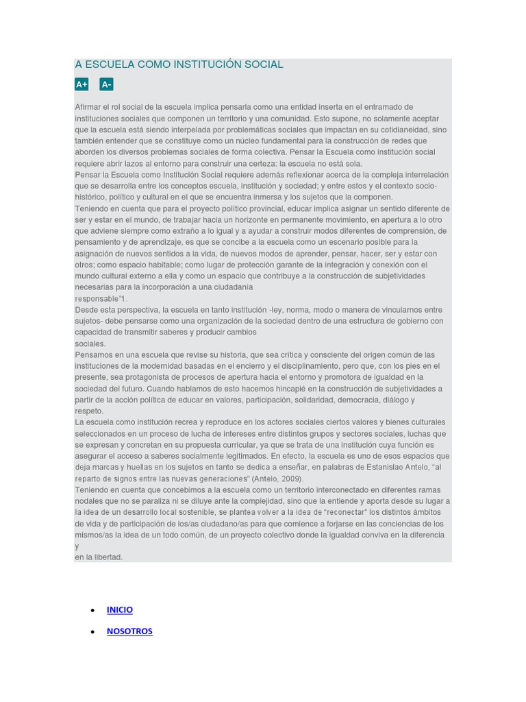 La Escuela como Institución Social | PDF | Familia | Conocimiento