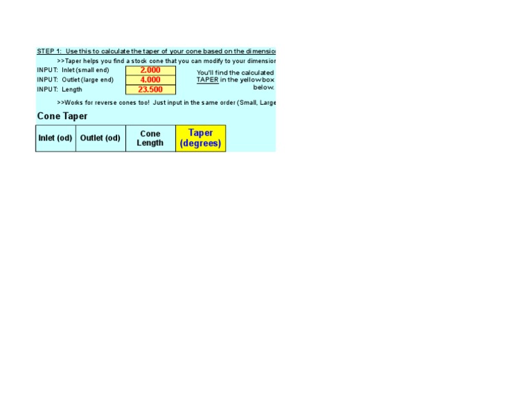 Cone Taper Calculator PDF