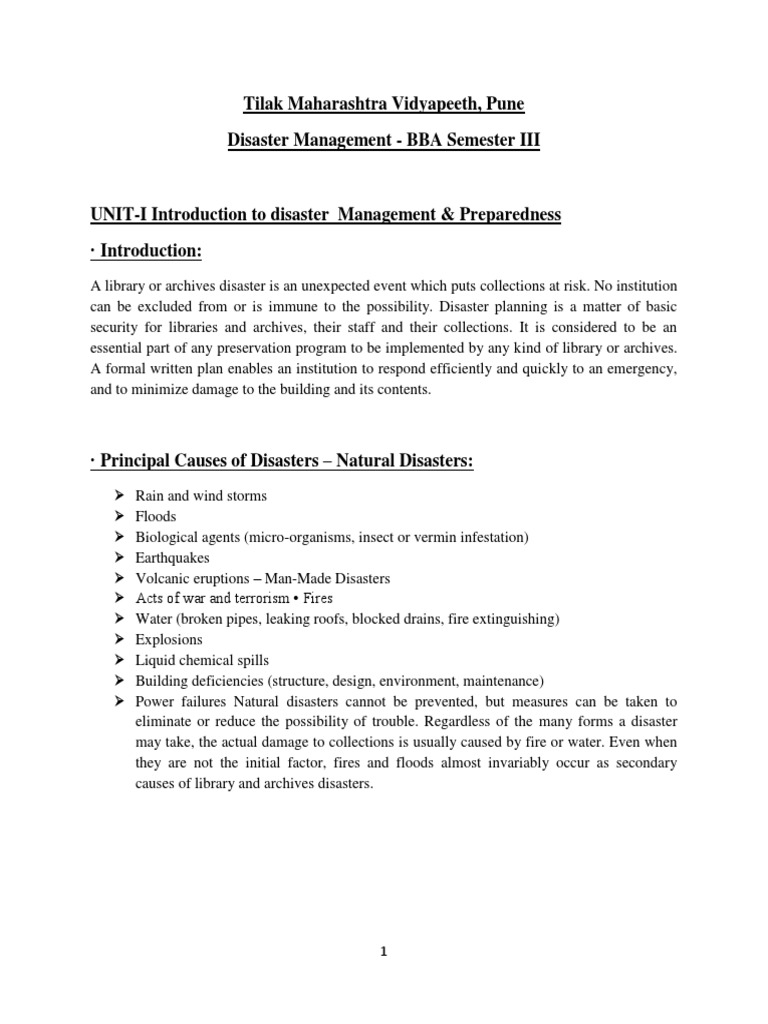 Disaster Management Overview for BBA Students | PDF | Emergency ...