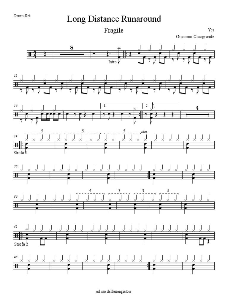 Long Distance Runaround Drum Sheet Music PDF