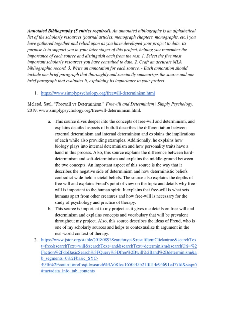 Annotated Bibliography Guide | PDF | Free Will | Determinism