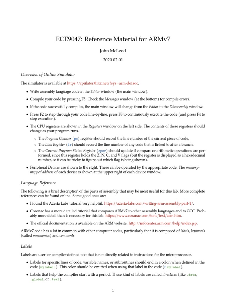 ARMv7 Reference Download Free PDF Arm Architecture Subroutine