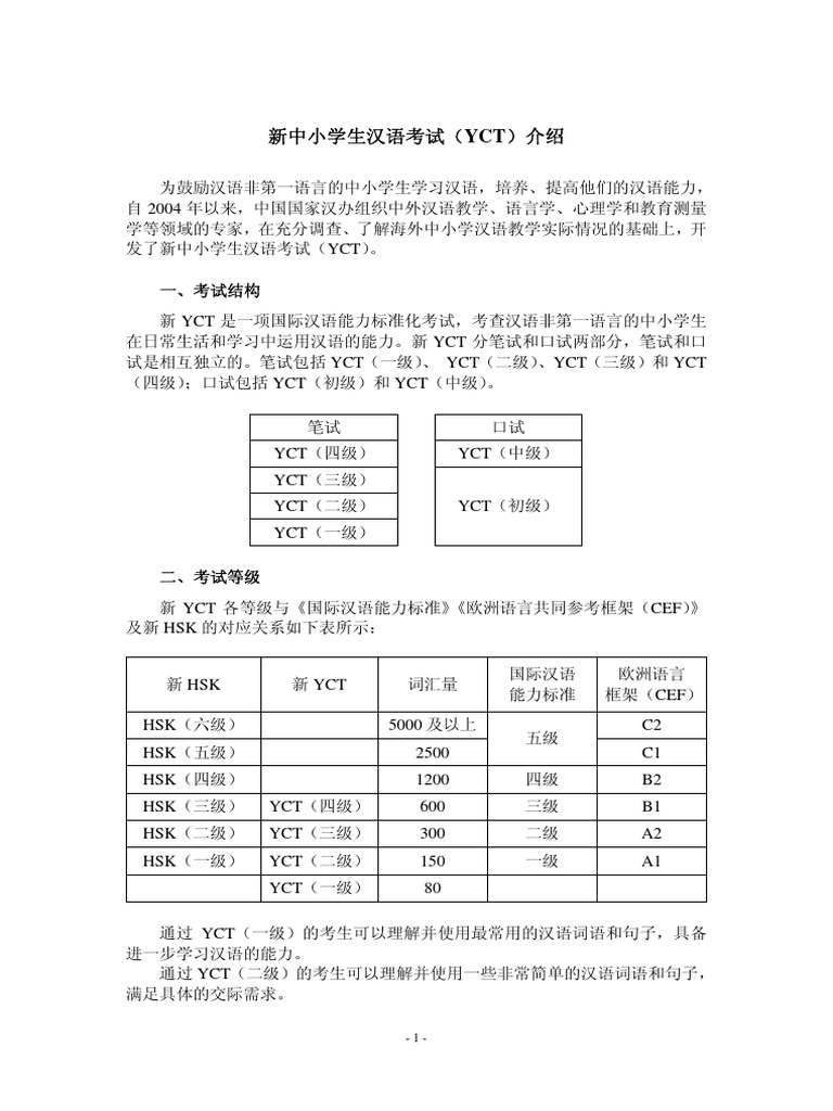 YCT1 Sample Test | PDF