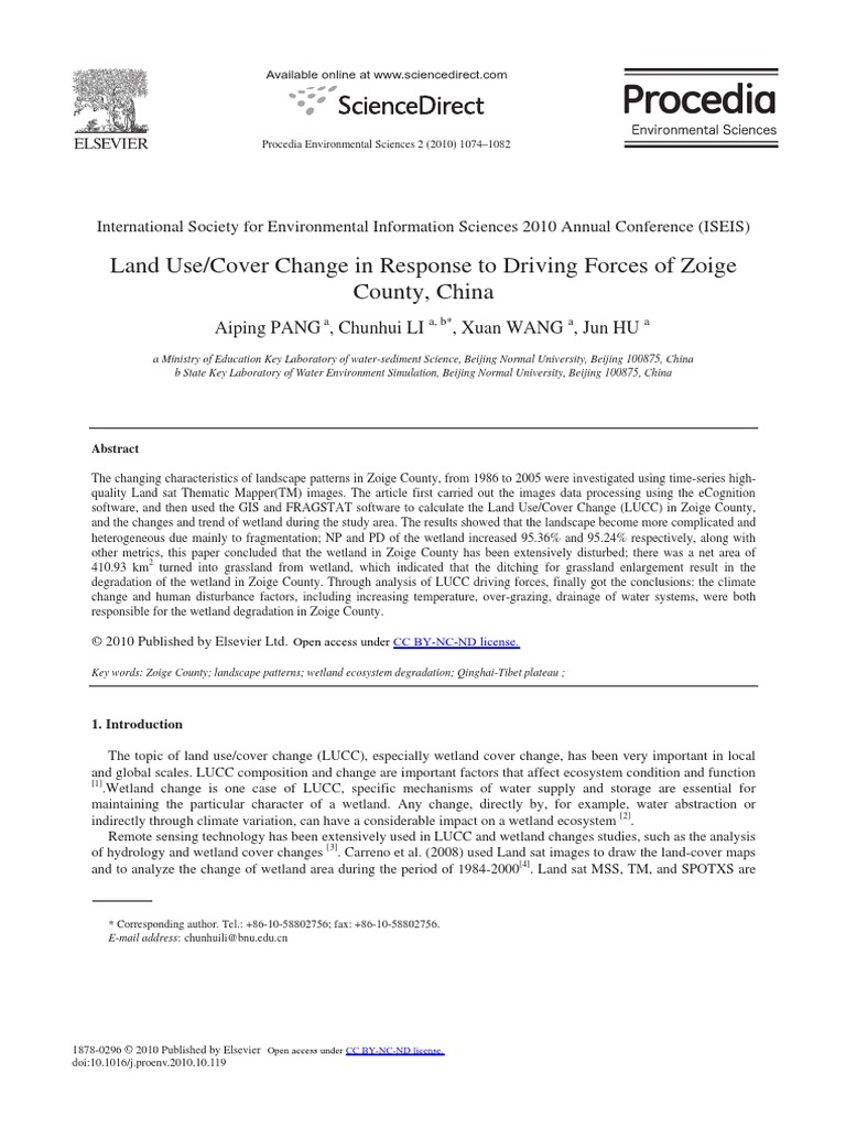 Land Use Cover Change in Response To Driving Forces | PDF | Wetland ...