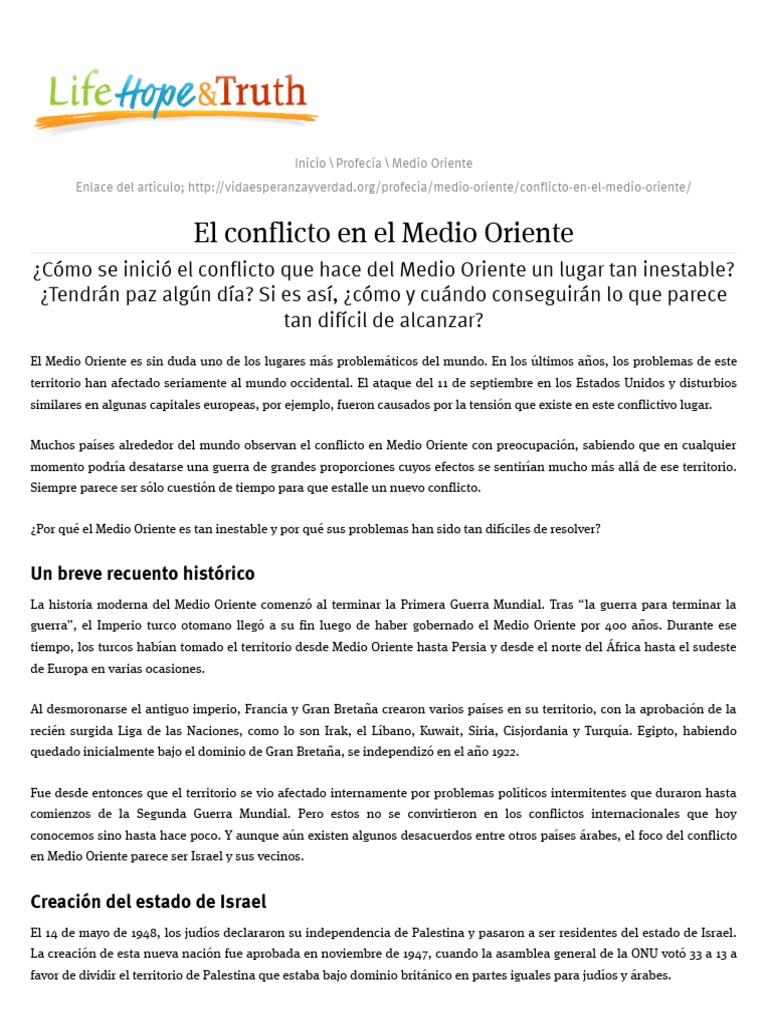 El Conflicto en El Medio Oriente - Vida, Esperanza y Verdad PDF | PDF ...