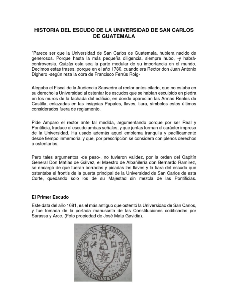 Historia Del Escudo De La Universidad De San Carlos De Guatemala Pdf
