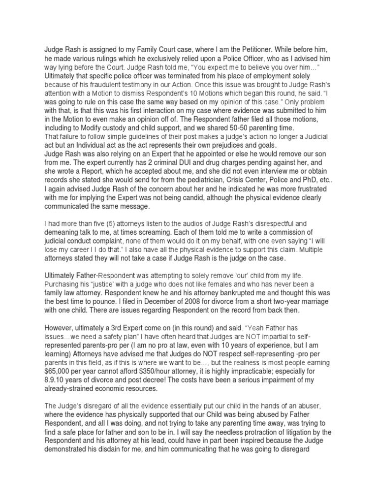 Judicial Misconduct in Family Court Case | PDF | Child Abuse | Domestic ...