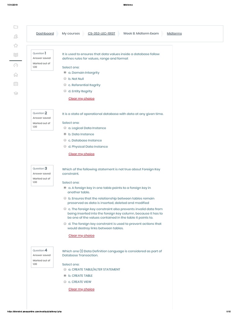Database Midterm Exam Questions | PDF | Databases | Data Management