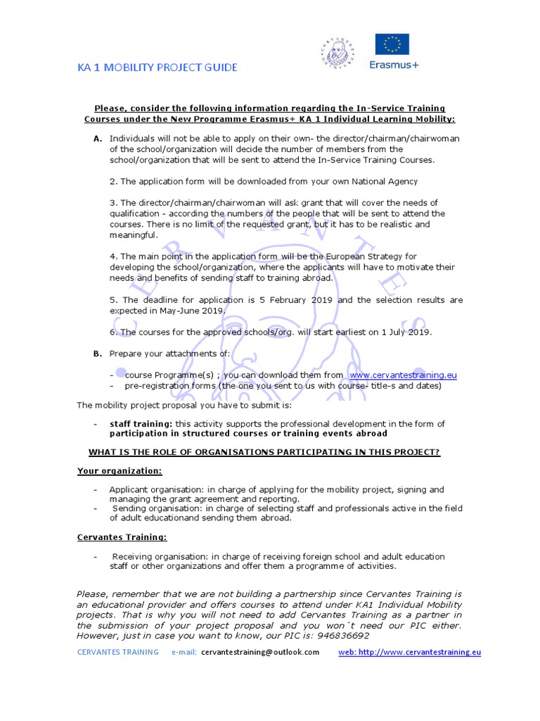 Ka1 Mobility Project Guide | PDF | European Union | Teacher Education