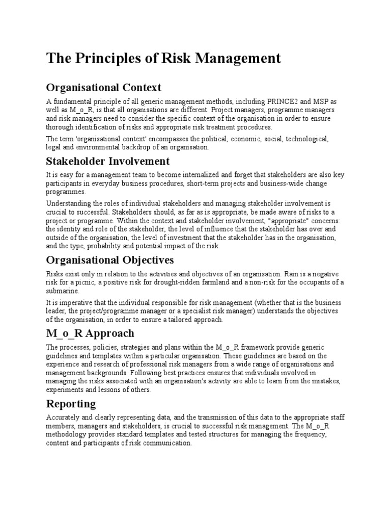 The Principles of Risk Management | PDF | Risk Management | Risk