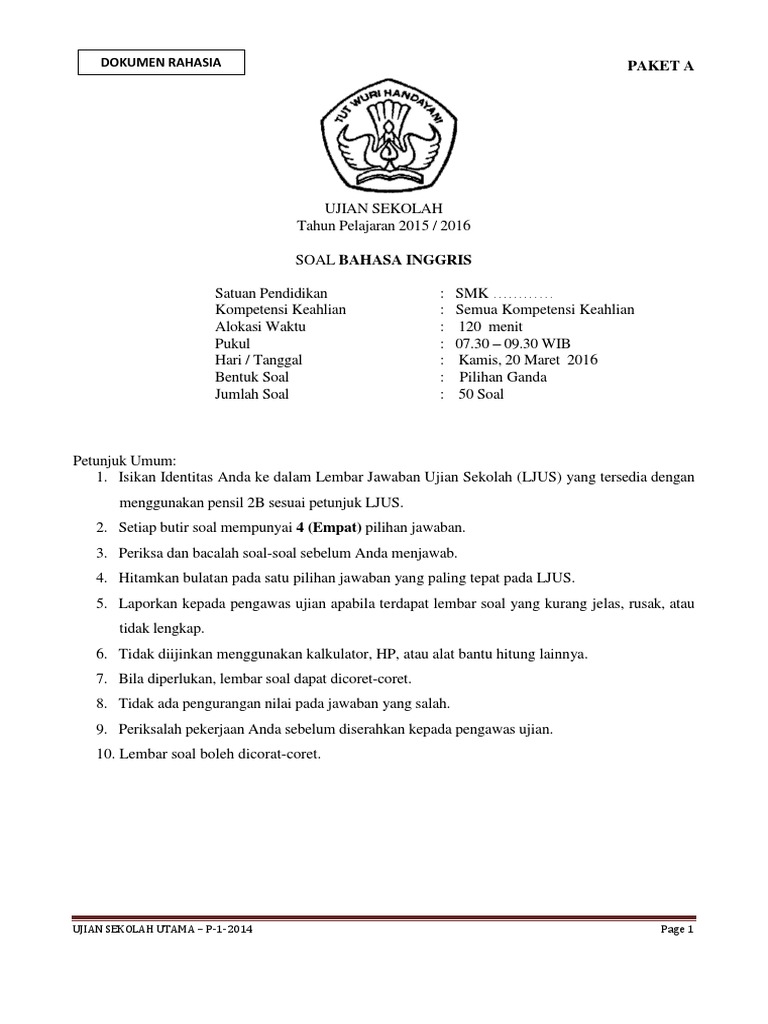 Soal Us Adaptif Bhs Inggris Question