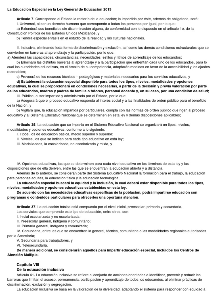 La Educación Especial en La Ley General de Educación 2019 | PDF ...