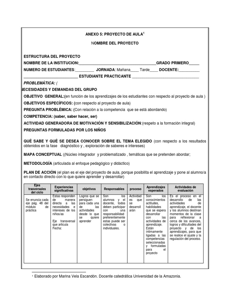 Formato Proyecto de Aula, Secuencia Didactica | PDF | Evaluación ...