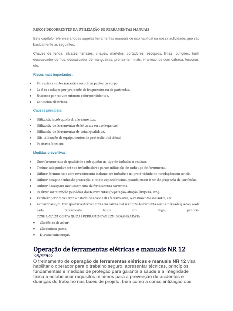 Riscos Decorrentes Da Utilização de Ferramentas Manuais | PDF | Martelo ...