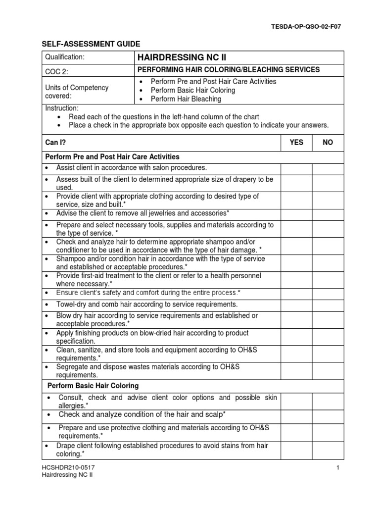 Hairdressing NC II SAG COC2 PDF Hair Care Hair