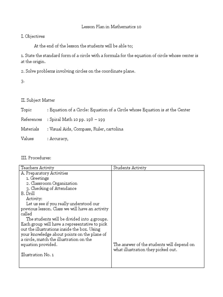 Lesson Plan in Math 10 | PDF | Circle | Triangle Geometry
