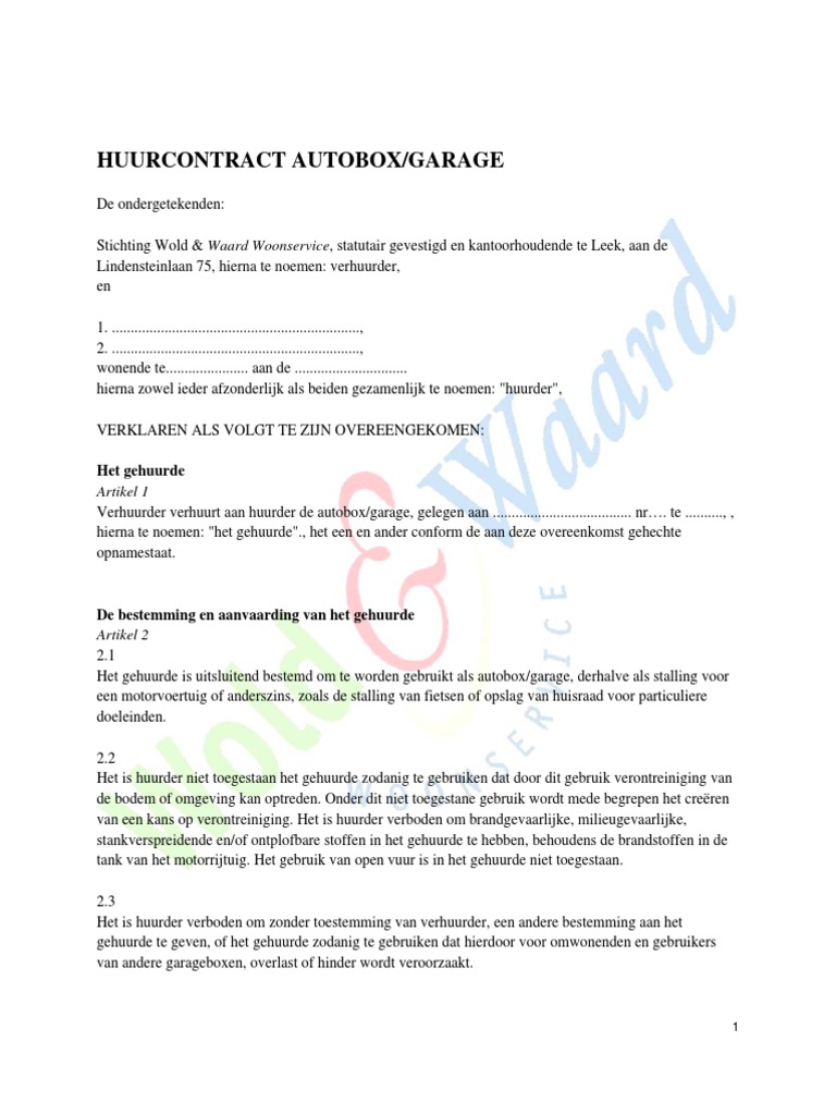 Huurcontract Garage PDF