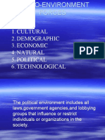Cultural 2. Demographic 3. Economic 4. Natural 5. Political 6. Technological