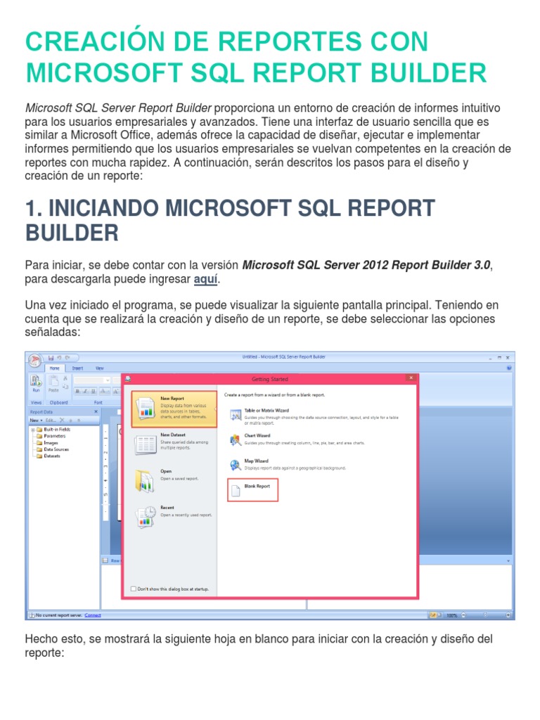 Creación de Reportes en SQL Report Builder | PDF | Servidor SQL de ...