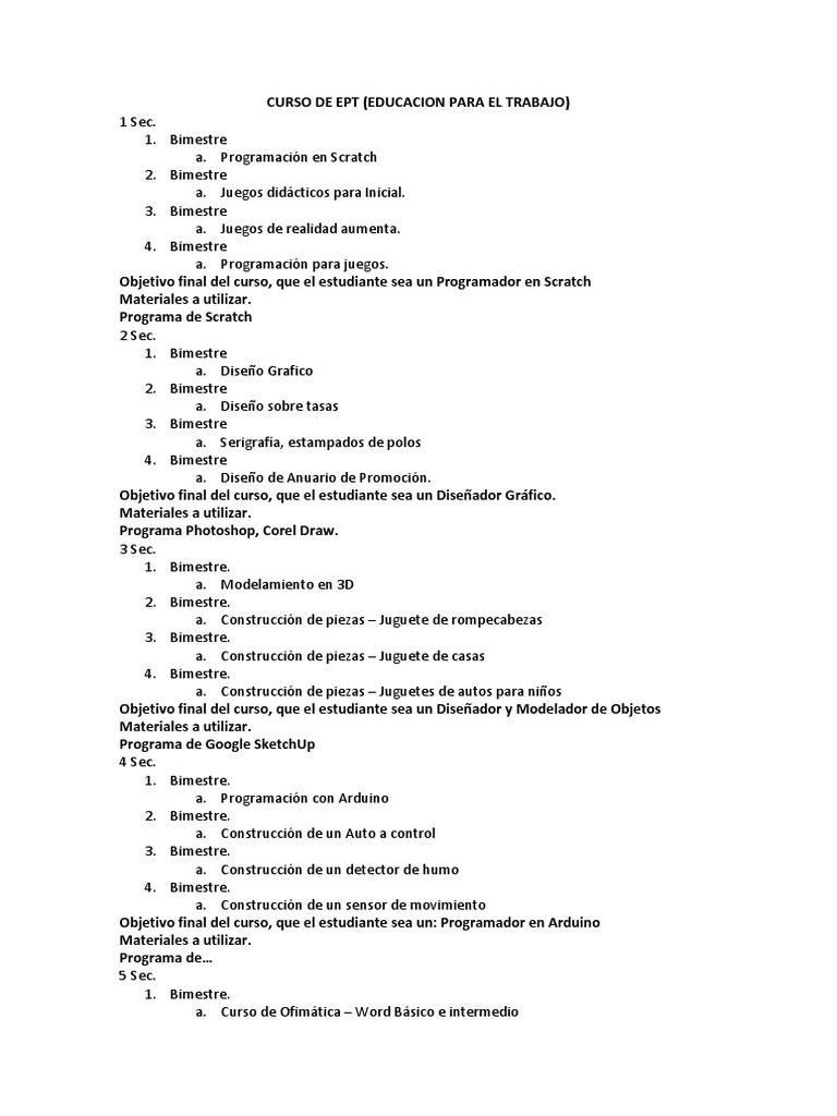 Curso de Educación para el Trabajo (EPT): Programación, Diseño Gráfico ...