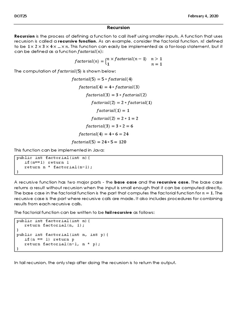 Practice Problem # 1 - Recursion 1 | PDF | Recursion | Subroutine