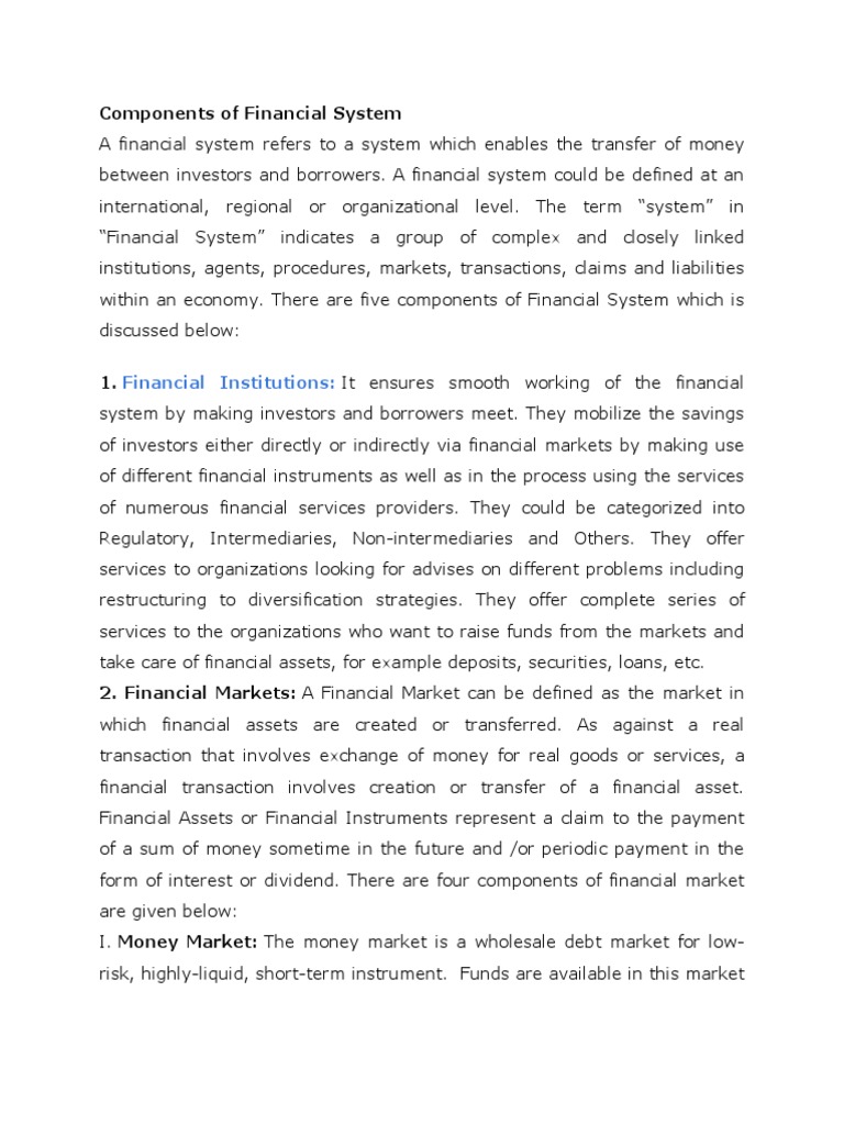 Key Components of Financial System | PDF | Financial Markets ...