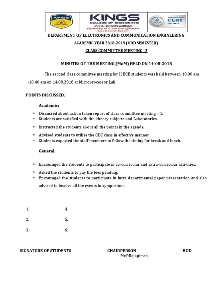 ECE Class Committee Meeting Minutes 2018 | PDF | Behavior Modification ...