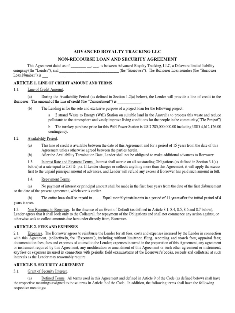 Image 8 for Non Recourse Loan Agreement Template