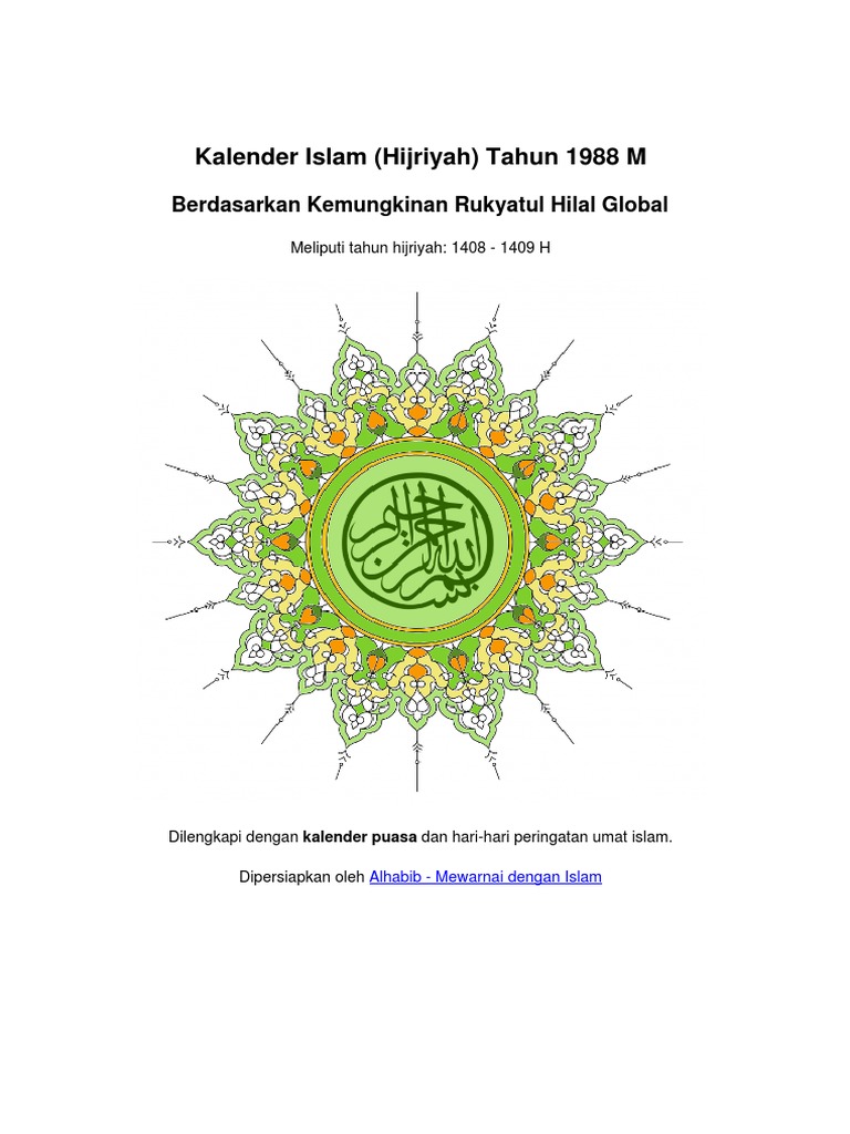 Kalender Islam Global Tahun 1988 M PDF Kalender Islam Global Tahun 1988 M PDF