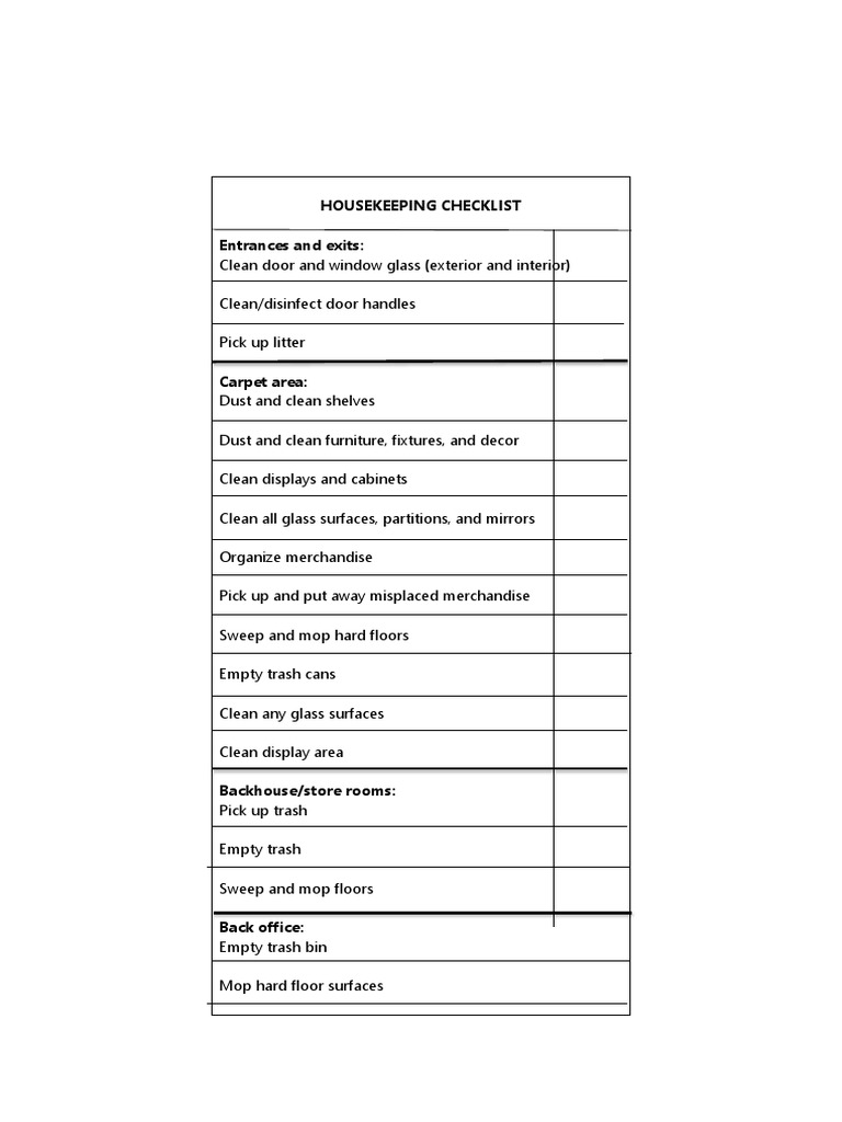 Housekeeping Checklist PDF