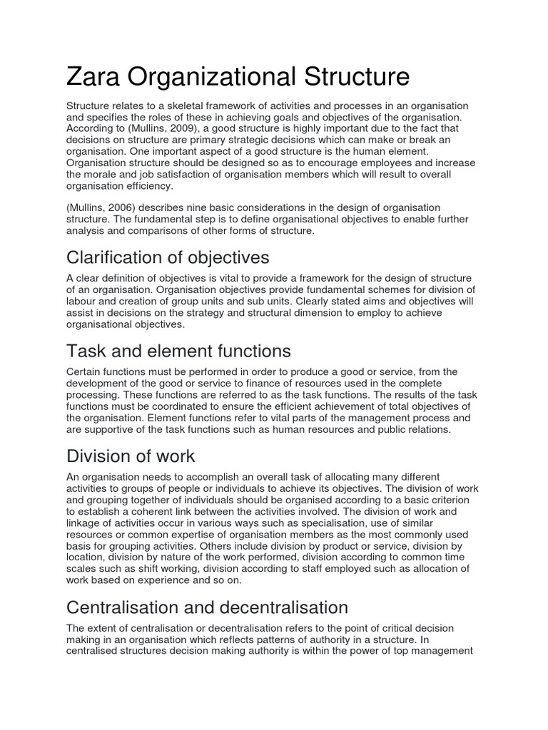 Zara Organizational Structure | Hierarchy | Decentralization