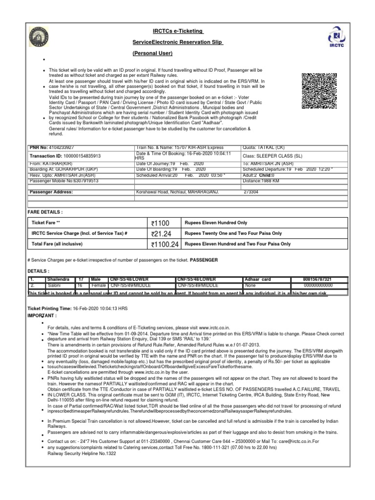 IRCTC e-Ticketing Guidelines and Rules | PDF | Identity Document ...