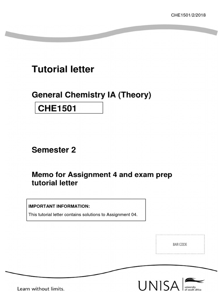 CHE1501 Assignment 4 Solutions Memo | PDF | Redox | Covalent Bond