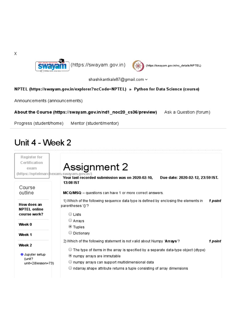 Python Data Science Course Quiz | PDF | Array Data Type | Array Data ...