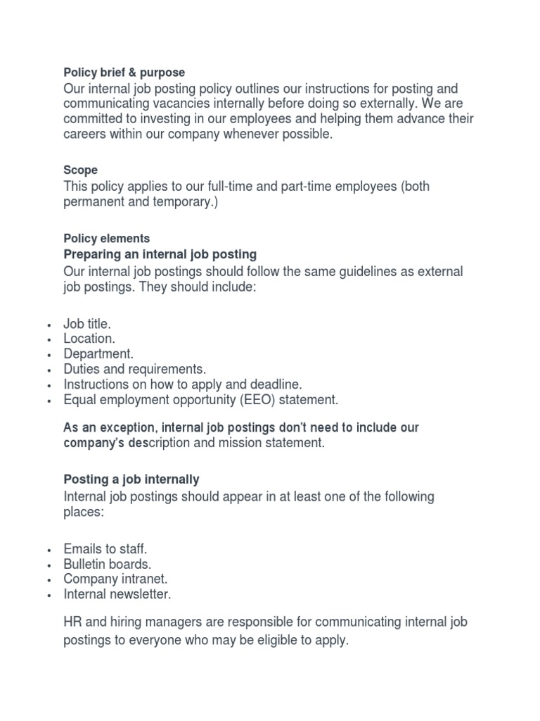 Internal Job Posting Policy | PDF | Employment | Justice