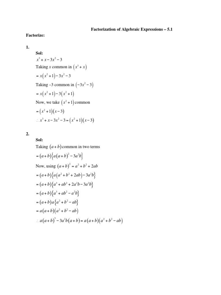 Factorization of Algebraic Expressions | PDF | Mathematical Concepts ...