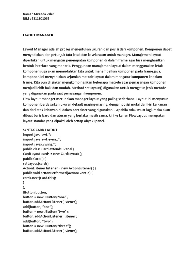 Jenis Layout Manager Java Swing | PDF | Komputer | Teknologi & Rekayasa