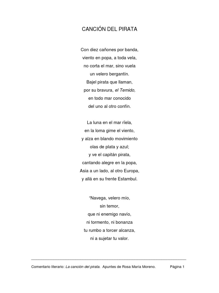 Comentario Literario De La Cancion Del Pirata Metro Poesia