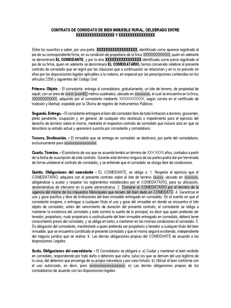Contrato de Comodato 1 | PDF | Propiedad | Justicia