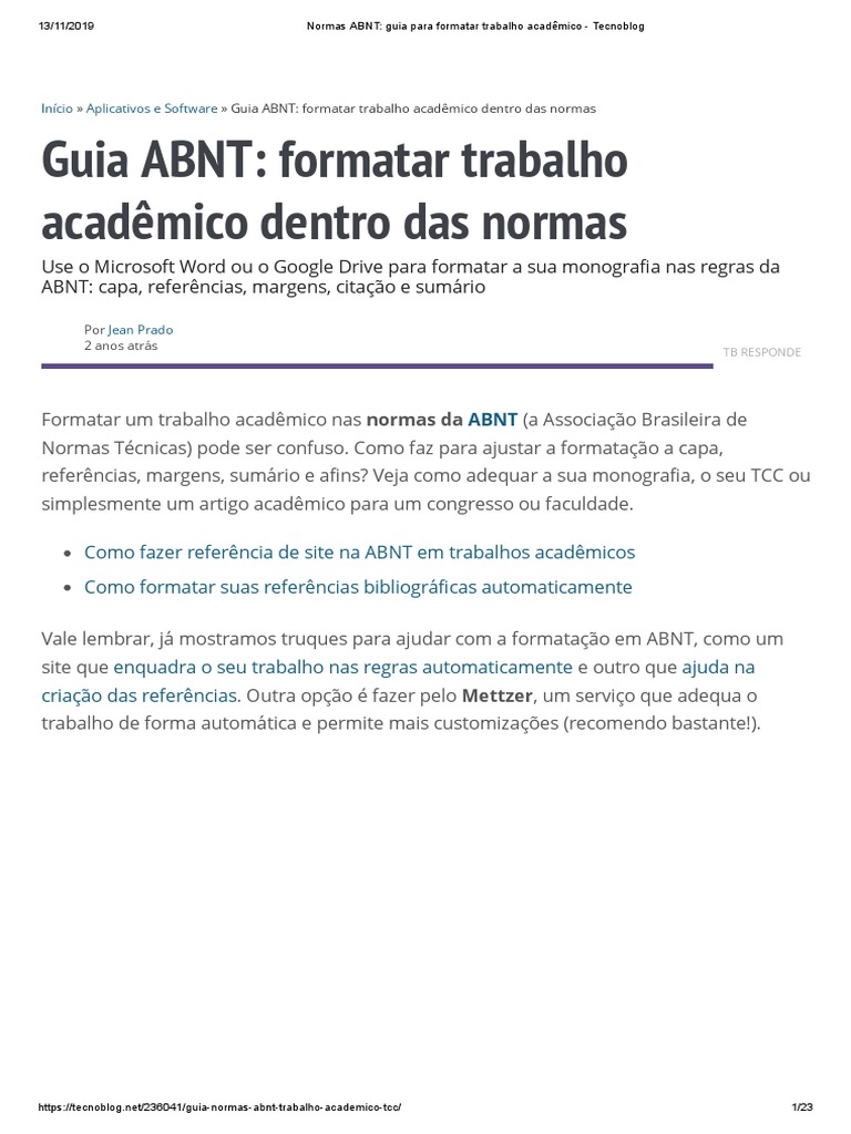 Guia Completo Para Iniciar Um Trabalho De Acordo Com As Normas Da Abnt ...