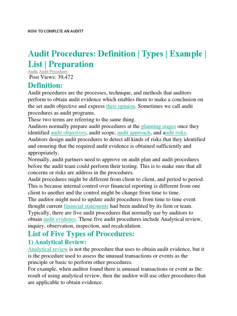 How To Complete An Audit | PDF | Internal Control | Inquiry