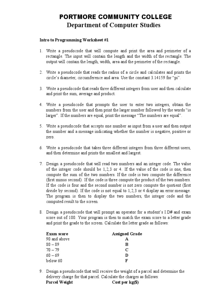 Intro To Programming Worksheet #1 | PDF | Area | Business