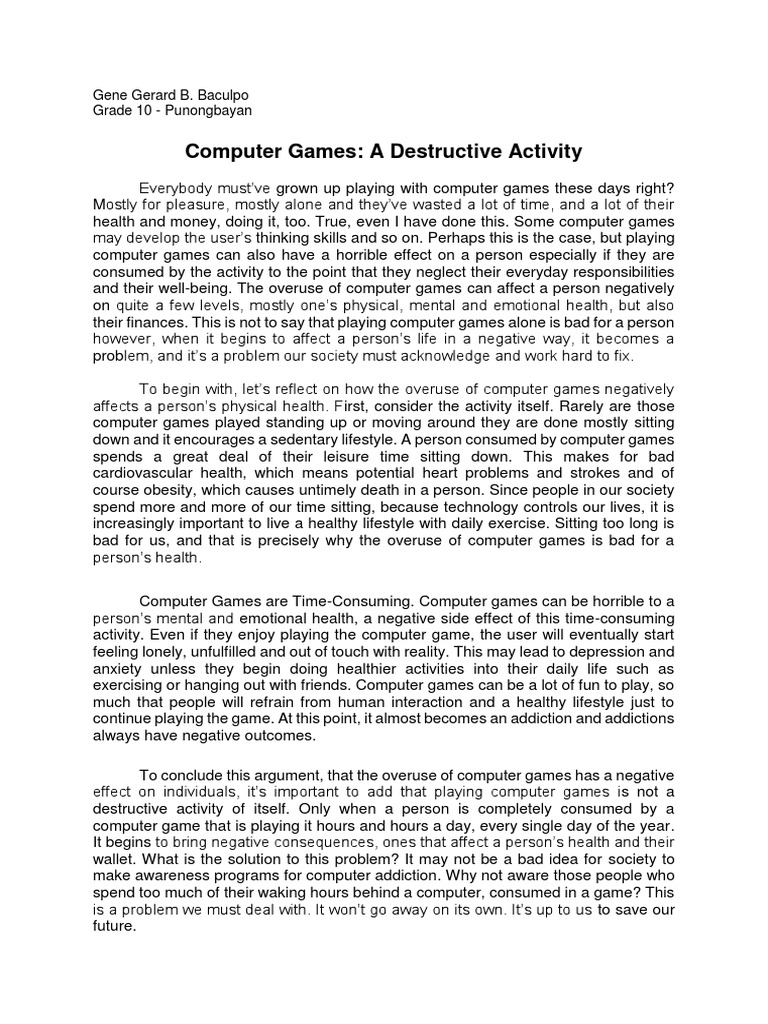 video games argumentative essay